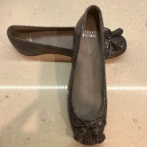 Stuart Weitzman Snakeskin Bow Ballet Flats-NAVY-SIZE 7-NWT